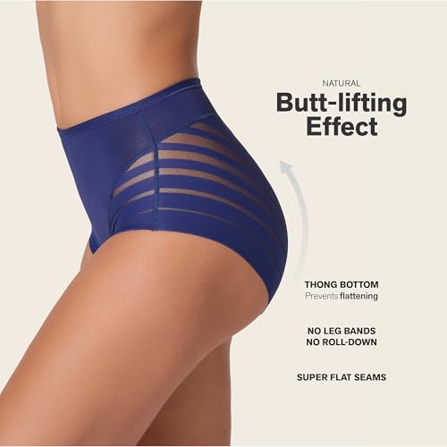 Image of Leonisa High Waisted Invisible Tummy Control Shapewear for Women - Stripe Lace Ladies Underwear Panties