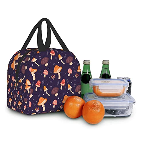 Pubnico Orange And Brown Mushroom Lunch Box , Bento Box Insulated Lunch Boxes Reusable Waterproof Lunch Bag With Front Pocket For Office Picnic Hiking Beach #TOP7
