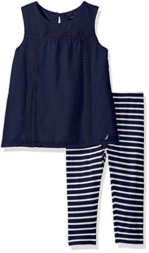 Nautica Big Girls' Stripe Chiffon Top with Capri Legging Set