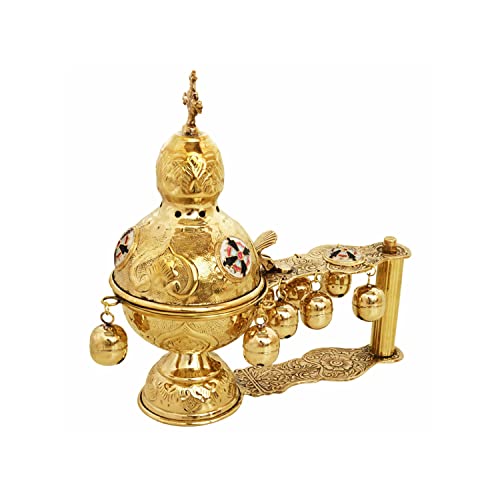 Christian Hand Gold Plated Brass Resin Incense Burner Kantzia Greek Orthodox Thurible Incense Holder Byzantine Censer Perfume Burner Gift NO