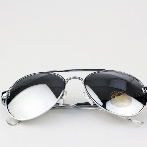 Real Shades Fly Aviator Sunglasses for Adults - 100% UVA UVB Protection, Polycarbonate Lenses, Unbreakable, Spring Hinges, Iconic Style (Silver, Silver Mirror Lens)4