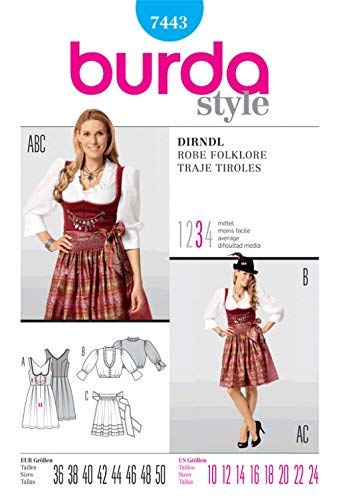 Burda Ladies Sewing Pattern 7443 Dirndl Dress With Apron #TOP22
