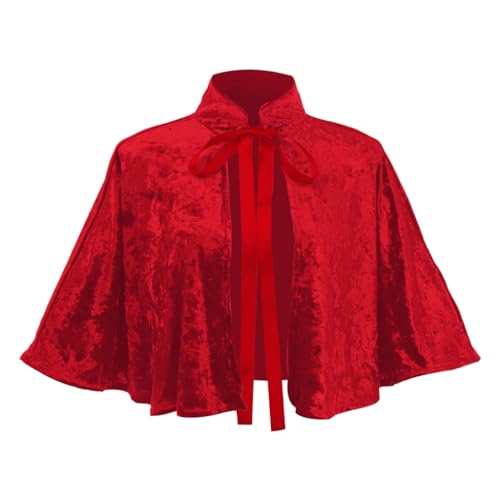 Heodols Medieval Shawl Women Renaissance Velvet Cape Wraps Costume Lace Gothic Lolita Cloak for Evening Party (Red One Size)