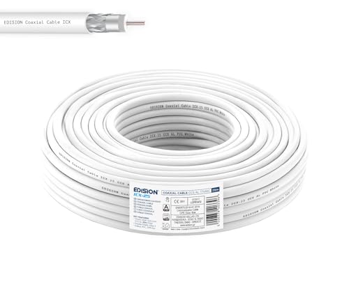EDISION ICX-25 Câble coaxial 25m, Câble d'antenne TV Interne PVC Blanc, Acier Cuivré CCS/AL, 17VAtC, CPR Eca, Classe A, Câble Sat, pour DVB-S2, DVB-T/T2, DVB-C, RADIO, Bobine 25m