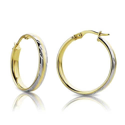 Orovi Ohrringe Damen Bicolor Gelbgold/Weißgold 14 Karat / 585 Gold Creolen