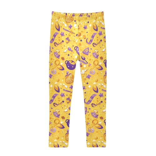 KLL Mardi Gras Carnival Purple Holiday Pattern Saffron Girls Leggings Fashion Full Length Workout Pants Sports