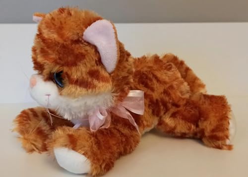 Image of Tickles Cute Laying Cat Glitter Eye Soft Stuffed Plush Animal Toy for Kids (Color: Brown & Orange Size: 20 cm)