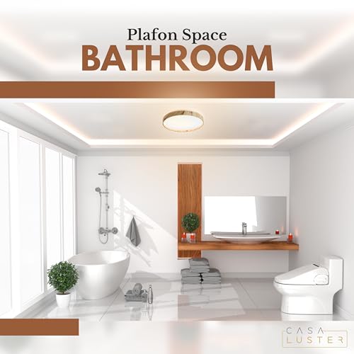 Plafon de Sobrepor LED Redondo Modelo Space Slin 18W 33cm Acabamento em Madeira Multicolor com 3 Tem