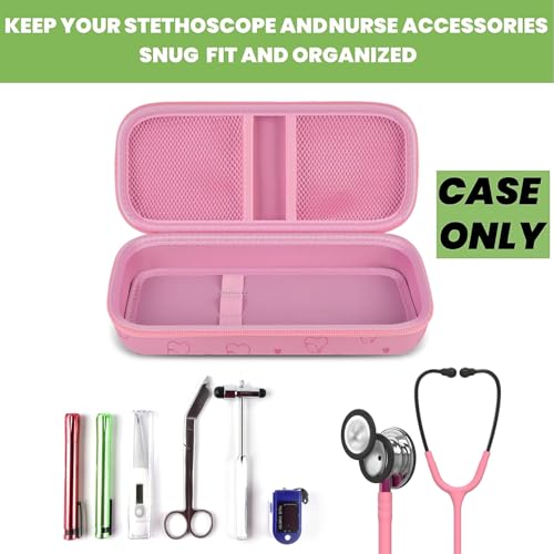 Image of Stethoscope Case for 3M Littmann Classic III /Cardiology IV, PinkHeart | for MDF Acoustica Stethoscopes, for Nurses, Doctors, Nursing School Essentials, Students, Clinic, EMS, Travel, Hard Bag Only
