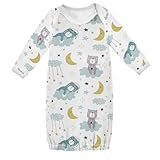 PMAIHNAS Newborn Gown Baby Nightdress Soft Lovely Bear Print Long Sleeve Baby Sleeper Gowns for Easier Diaper Changing Cotton Baby Pajamas,3M