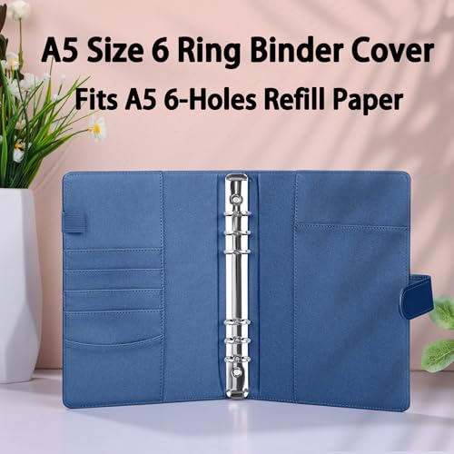 Image of Antner A5 Notebook Binder with 6-Ring Photocard Cover, PU Leather Refillable Budget Binder Loose Leaf Personal Organizer, Magnetic Buckle, Glitter Blue