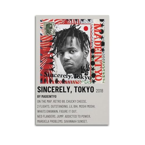 TWERGWG MadeinTYO Album Sincerely Tokyo - Impression sur toile - Impression artistique vintage avec musique et films - Peinture décorative pour salon, chambre à coucher - 30 x 45 cm - Style sans cadre