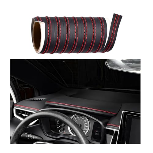 KVAEY Car Interior Trim Strips, Automotive Flexible Leather Moulding Line for Door Panel Gap, Universal DIY Decorative Dashboard Line Strip Fit Cars Trucks SUVs, Car Accessories (Red)