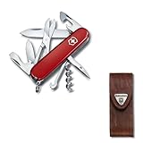 【セット買い】VICTORINOX(ビクトリノックス) クライマー レッド ナイフ+レザーケース 多機能 ナイフ トレッキング ハイキング 登山用品 はさみ マルチフック付き 14機能を搭載したスイス製マルチツール 十徳ナイフ 【国内正規品】