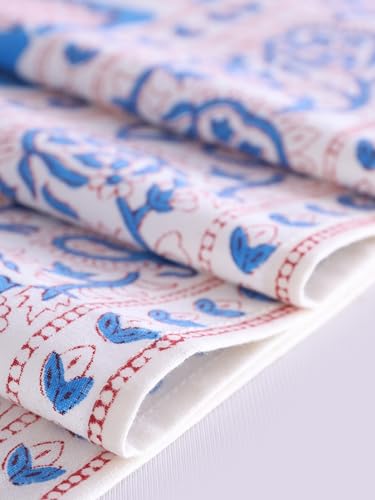 Image of Ravaiyaa - Attitude is everything Cotton Hand Block Printed Table Runner Bed Runner Table Decor (Blue & White Floral)
