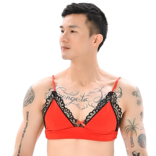 Men's Sissy Bikini Crossdressing Lingerie Set 2PCS Lace Sissy Bra and Thong Underwear3