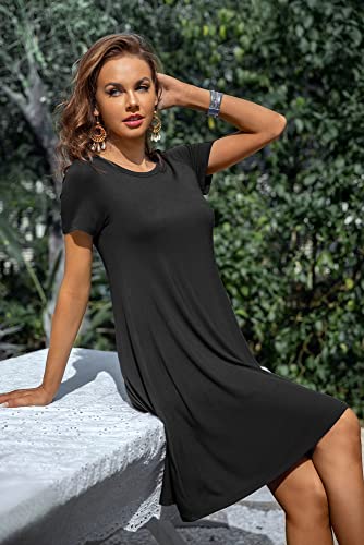 Image of Women's Summer Casual Tshirt Dresses Short Sleeve Cover ups Beach Loose Dress