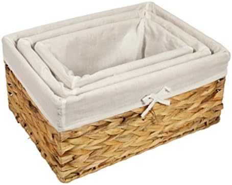 Woodluv Rattan Storage Hamper Shelf Basket With Linning, Small