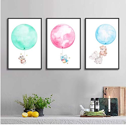 Tableau Éléphant et Ballon Rose sur toile : l'affiche poétique qui émerveillera votre enfant
