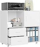 Praktische Aufbewahrung: Drucker, Scanner und Laptops können auf einem großen Desktop platziert werden. Die drei großen Bücherregale eignen sich perfekt zur Aufnahme von Büchern, Aktenregalen und A4-Ordnern. Zwei untere Schubladen können Staub verhindern und sauber halten und bieten Platz für andere kleine Gegenstände.