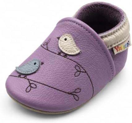 YALION Baby Moccasins Leather Toddler Shoes Soft Sole Leather Baby Shoes for Boys Girls(6-12 Months, Purple Bird)