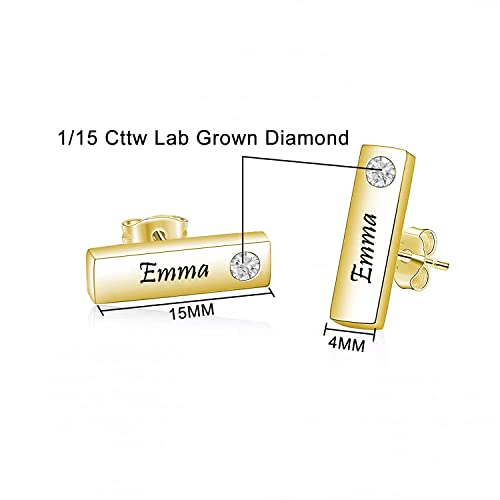 Bethza Diamond Bar Name Earrings Personalized For Women 925 Sterling Silver Customized Names Engraved Stud Earring Initials Letters Jewelry Gift For Wife Girlfriend(1/15 Cttw,D Color,Vvs Clarity)-Gold #TOP1