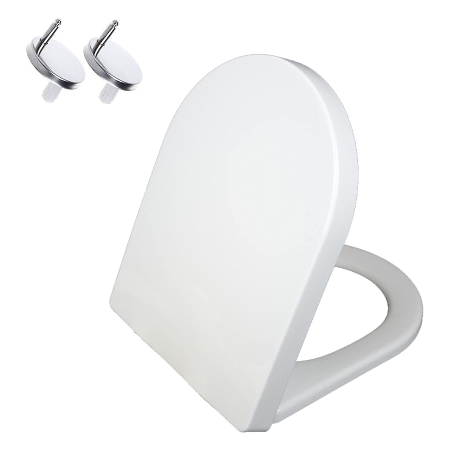 Dxpsxjl One Color White D-Shape Soft-Close Toilet Seat, Quick Release Adjustable Hinges, Lightweight, Durable & Compact