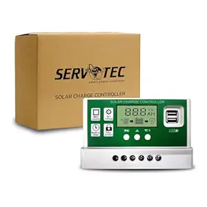 SERVCONTROL Servotech Solar Charge Controller (12V/24V ) , Adjustable Lcd Display, Supports Lead Acid, Lithium-Ion And Iron Phosphate Battery (20A)