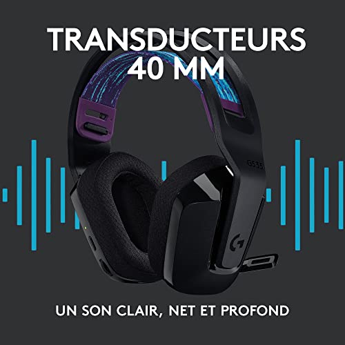 Logitech G535 Lightspeed Casque Gamer sans Fil - Casque Supra-auriculaire léger, Micro avec Fonction de sourdine Flip-up, stéréo, Compatible avec PC, PS4, PS5, Rechargeable par USB - Noir