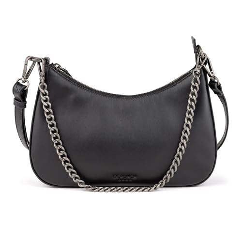 Berliner Bags Bolso Mujer de Piel Lola, Bandolera y Bolso de Hombro con Cadena, Tamaño Medio con Cremallera - Negro