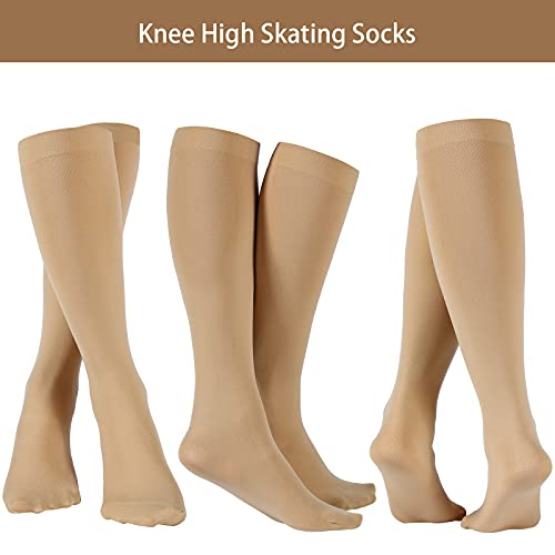 SATINIOR 3 Pairs Ice Skating Socks Roller Skating Socks High Tight Knee Nylon Roller Skate Sock Women Girl3