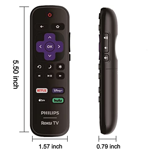 OEM Replacement Remote Control Compatible with All Philips Roku TV Smart TVs【Only Works with Philips Roku TV, Not for Roku Stick and Roku Box】 (Netflix/Disney Plus/Apple TV+ / Hulu)