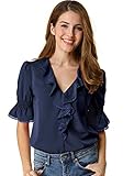 Allegra K Women's Ruffle V Neck Half Bell Sleeve Blouse Summer Vintage Casual Chiffon Peasant Top...