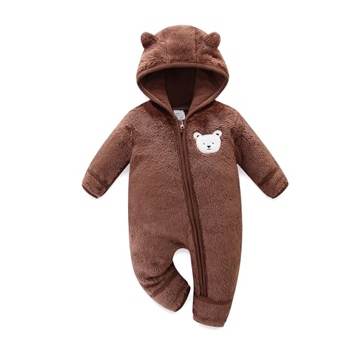 Hikido Fleece Baby Bunting Bodysuit Infant One Piece Kids Romper Outerwear Toddler Jacket for 6-9M Coffee