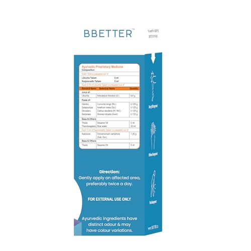 Image of BBETTER OrthoTejas | Ayurvedic Oil for Knee, back, shoulder & Joint Pain Relief, Swelling and Stiffness | Fast-Absorbing Oil with Likucha Thailam and Karpooradi Thailam | Long-Lasting Relief | 200ml