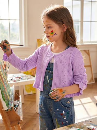 Image of Girls Cotton Knit Shrug Cardigan with Long Sleeve Ruffle Hem