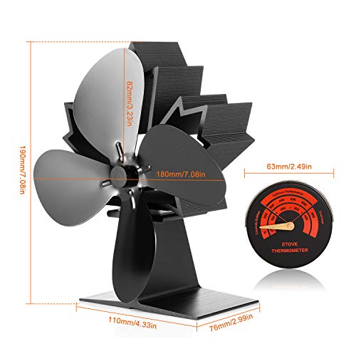 image for CWLAKON Wood Stove Fan-Silent Operation 4 Blades with Stove Thermomete