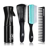 BRUSHZOO Detangling Brush with Hair Spray bottle, Hair Brushes for Women men and Kids Curly Hair, Curly Hair Brush for Natural 3/4abc Hair with Detangler Brush 9 Row Brush Wide Tooth comb
