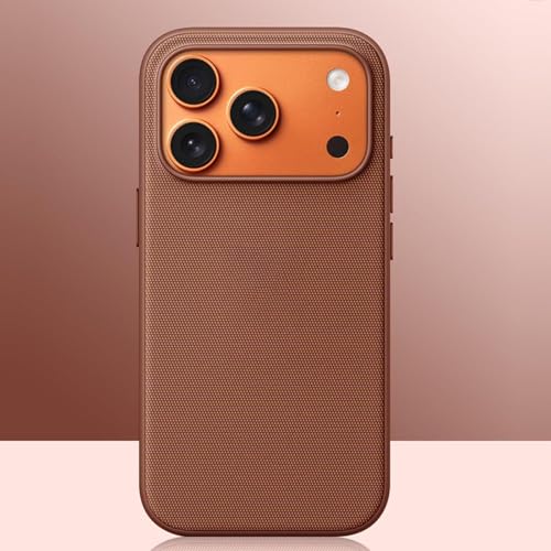 Image of QHOHQ Luxury Vintage TechWoven Back Cover for iPhone 17 Pro (6.3 Inch) | Premium Woven Texture Case with Shockproof Protection | Premium Slim Fit Case with Wireless Charging Support (Sienna Brown)