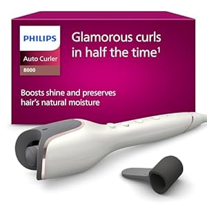 Philips automatischer Lockenstab 8000 Series, Lockenwickler/Curler mit MoistureProtect Technologie, 27 verschiedene Stylingoptionen, Weiß, Modell BHB878/00