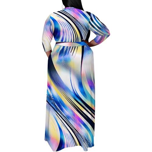 Image of SUZONANA Plus Size Maxi Dresses for Curcy Women Casual Loose 3 /4 Sleeve Long Dress with Belt