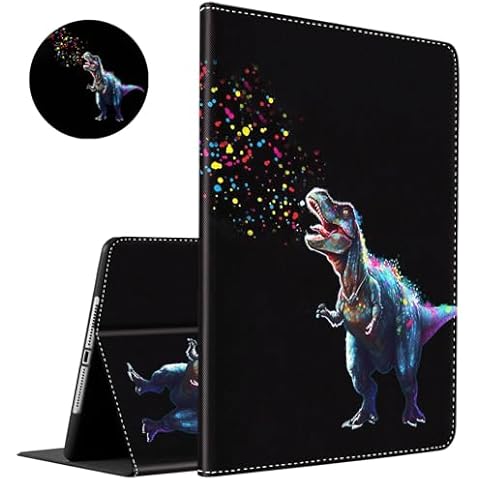 Case for Amazon Fire HD 10 Tablet (9th/7th Generation,2019/2017 Release), Slim Folio Stand Soft Cover with Smart Auto Wake/Sleep for Fire 10.1" Tablet, Watercolor Dinosaur Spray Rainbow Cover