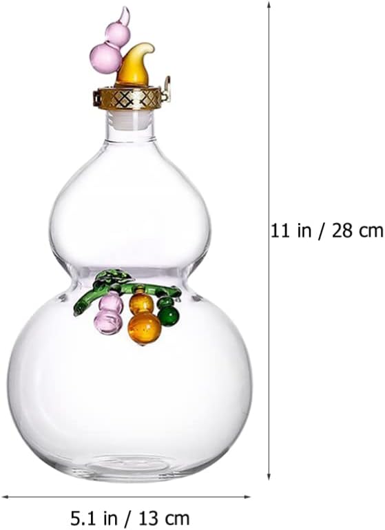 Zerodeko Decorative Wine Bottle - Elegant Glass Wine Gourd for Home Bar 11.02In Soaked Flask with Sealing Lid for Creative Making and Serving