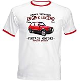  TEESANDENGINES Herren T-Shirt Fiat 127 Sport Red Ringer Gr. XXL, weiß