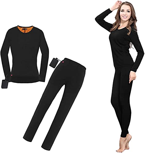 Conjunto de Ropa Interior Térmica for Mujer con 9 Zonas de Calentamiento, 3 Niveles de Calor y Alimentación por USB for Actividades al Aire Libre en Climas Fríos(Black,XXXL-3XLarge)