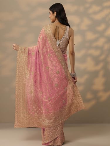 Image of Libas Embroidered Nylon Saree for Women With Unstitched Blouse Piece | Traditional Saree for Festive & Wedding