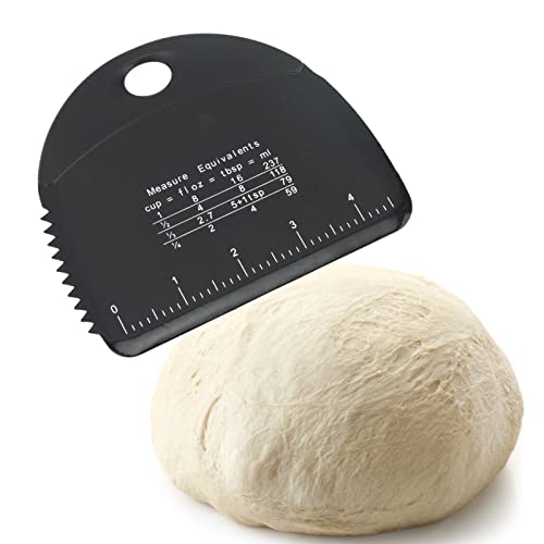 Plastic Bench Scraper with Scale,Multifunctional Dough Scraper with Silicone Bowl Scraper, Food Safe Silicone Dough Cutter Bench Scraper Multipurpose Cake Pizza Cutter for Bread (Black)