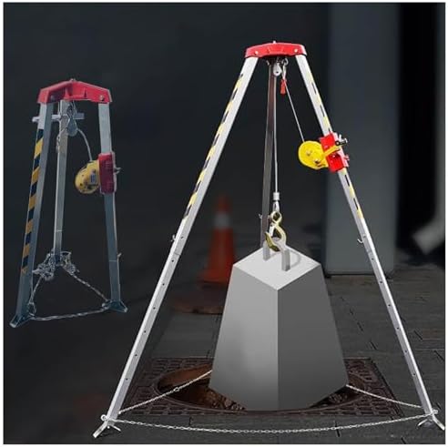 Confined Space Rescue Tripod with Retractable Legs, Aluminum Sewer Entry Kit for Emergency Lifting, Borehole Support, Includes Long Winch