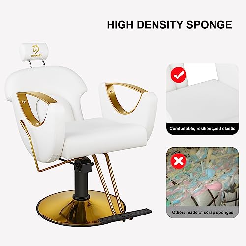 Luxmars Reclining Barber Chair Salon Chair Height Adjustable Hydraulic Chair Tattoo Chairs 360 Degrees Rolling Swivel Barber Chairs For Barbershop Hair Salon Spa Equipment - White #TOP7