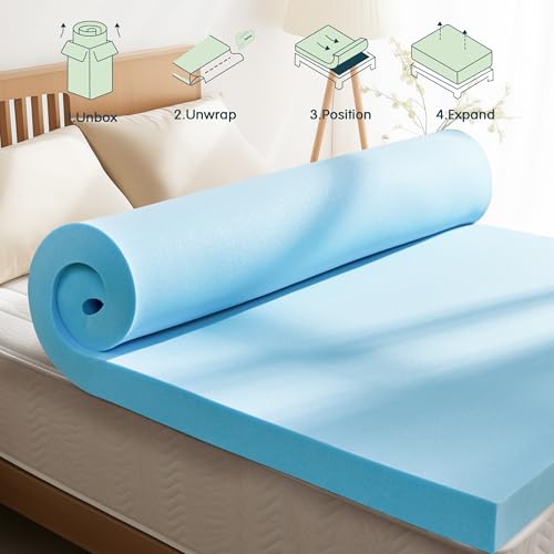 CHUN YI Memory Foam Mattress Topper King, 4 Inch Gel Infused Bed Topper for Pressure Relief, Soft Foam Mattress Pad for King Size Bed, CertiPUR-US Certified